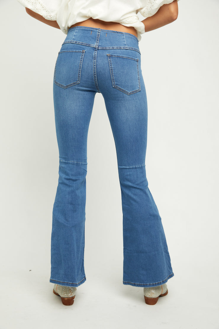 Free People Womens Pull-On Flare Jeans Blue 25 